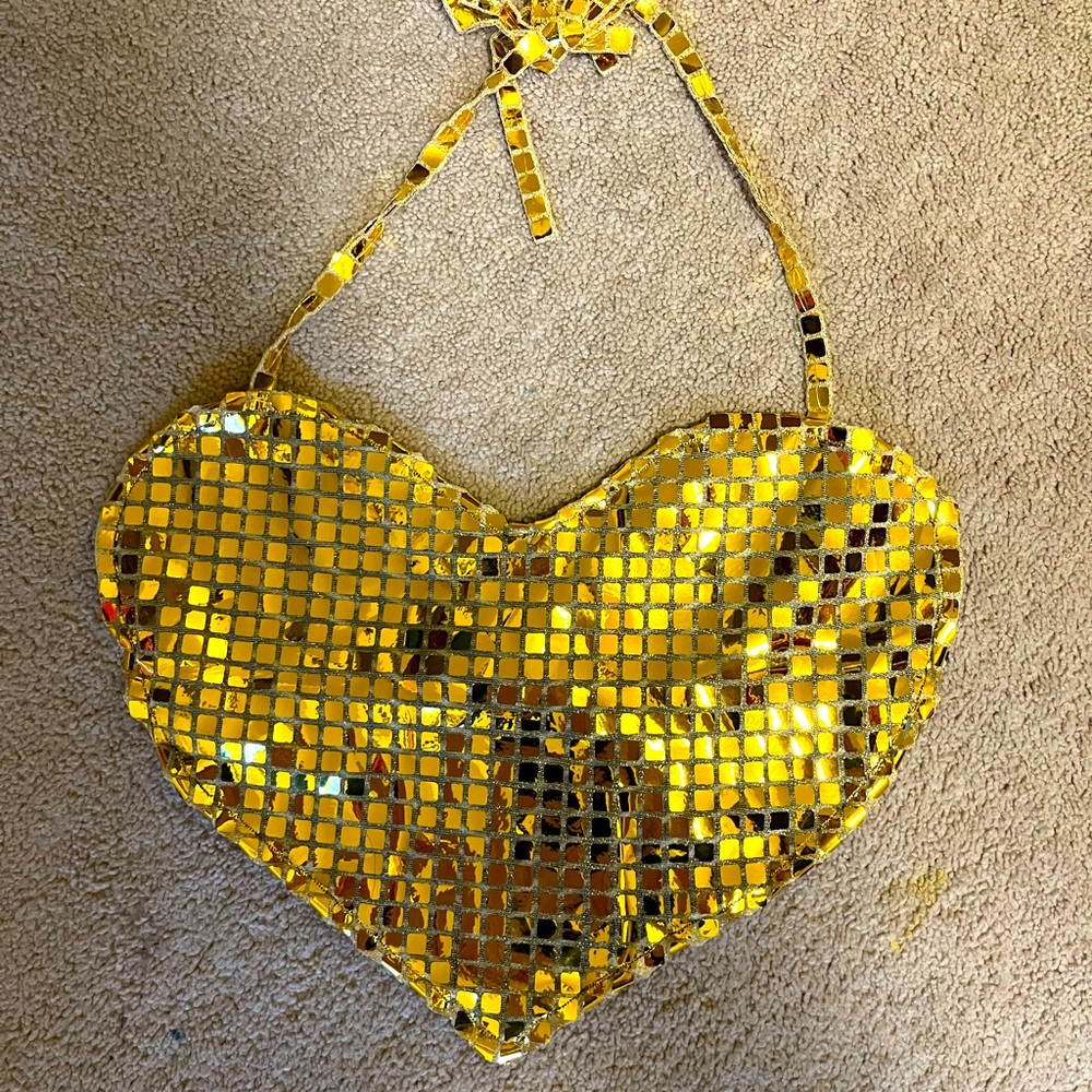 Gold heart shaped backless halter top